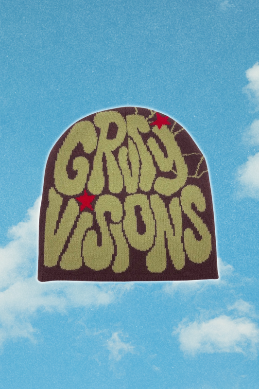 Berretto Knit Marrone con Grafica Oro/Rossa e Ragnatela