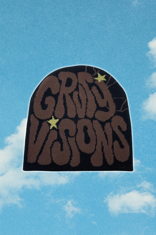 Berretto Knit Nero con Grafica Marrone/Oro e Ragnatela