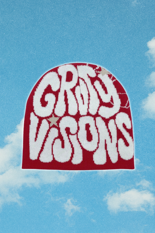 Berretto Knit Rosso con Grafica Bianco/Panna e Ragnatela