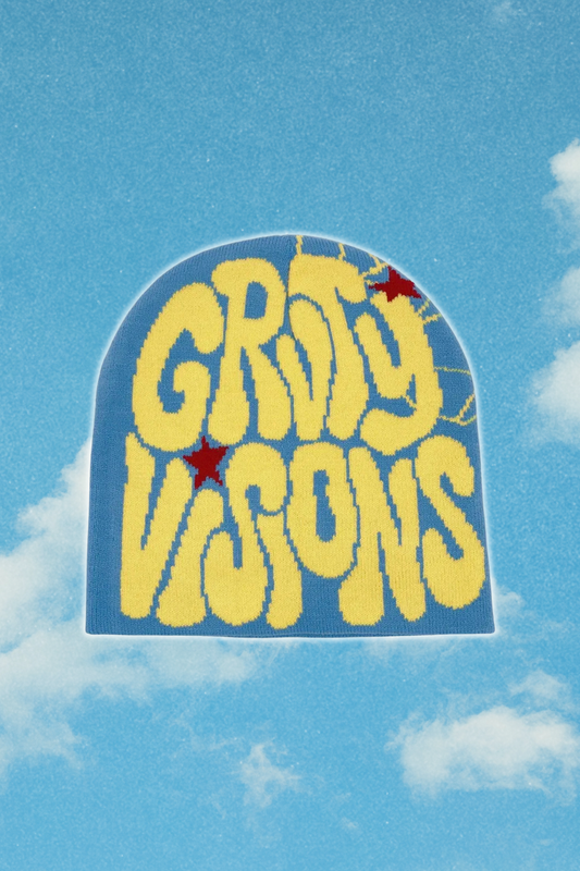 Berretto Knit Azzurro con Grafica Gialla/Rossa e Ragnatela